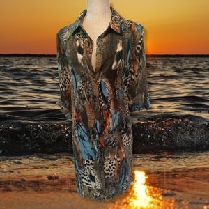 Beautiful Safari Animal & Feather Print Tunic Plus Sz 2Xl